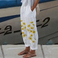 Outfmvch vászon Nadrág Skorts Női alkalmi nyári nadrág zsebbel Alkalmi Magas derék nyomtatási pamut laza hosszú egyenes