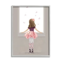 Stupell Industries kis balerina táncos lány pillangó rózsaszín lila grafikus art szürke keretes művészet nyomtatott