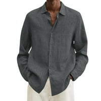 Férfi alkalmi gombos ingek Férfi nyári Pamut vászon szilárd plusz méretű laza ing kapcsolja le gallér Hosszú ujjú ing