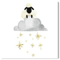 Wynwood Studio 'Sheep Cloud and Stars' Animals Wall Art vászon nyomtatás - fehér, szürke, 20 20