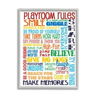 Stupell Industries Rainbow Playroom Rule Smile Textured Graphic Art Grey keretes művészeti nyomtatási fal művészet,