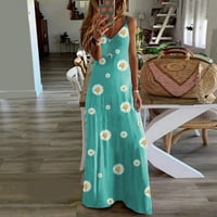 Menta zöld ruhák nőknek Ujjatlan nyomtatás Virágmintás Ünnepi ruha V-nyakú laza illeszkedés divatos nyaralás alkalmi