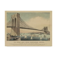 Védjegy képzőművészet' a nagy East River függőhíd, 1881 ' vászon művészet Currier és Ives