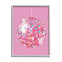 Stupell Industries Rózsaszín Disco Ball Groovy Pattern Szépség És Divat Festés Szürke Keretes Művészet Nyomtatás Wall