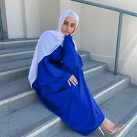 Frehsky abayas Női Női Divat Egyszínű O-nyakú Hosszú ujjú szatén puha derék és boka ruha kék