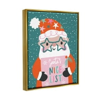 Santa ' s Nice List Falling Snow Holiday grafika Fémes arany keretes művészet nyomtatás Wall Art