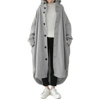 Női divat alkalmi laza egyszínű kapucnis hosszú zseb Hosszú ujjú kapucnis kabát szürke 3XL