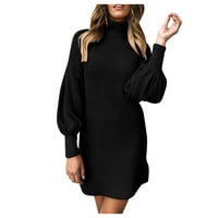 symoid Maxi ruha nőknek-garbó pulóver ruha Női Hosszú ujjú Jumper Mini ruhák Fekete S