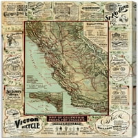 A Wynwood Studio Maps and Flags Wall Art Canvas nyomatok Kaliforniai térképe a kerékpárosok amerikai államok térképei