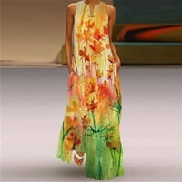 Női ruhák nyári divatos ujjatlan Virágok nyomtatás laza Zsebek Alkalmi Strand hosszú virágos nap ruha