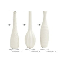 CosmoLiving által Cosmopolitan 3W, 12 h vékony texturált szűk keresztmetszet fehér kerámia váza változó minták, készlet