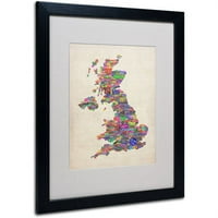 Védjegy Képzőművészet UK városok szöveges térkép Matted keretes művészete, Michael Tompsett