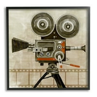 Stupell Industries Vintage Movie Video Kamera Újdonság Festés Fekete Keretes Art Print Wall Art
