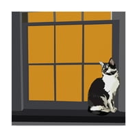 Védjegy Képzőművészet 'Macska egy ablakpárkányon' Vászon művészete, Emily Kalina