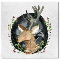 Wynwood Studio Animals Wall Art vászon nyomatok 'Dreaming Deer Square' Állatkert és vadállatok - barna, fekete