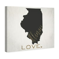Wynwood Studio Maps and Flags Wall Art Canvas nyomatok 'Illinois Love' USA államok zászlói - fekete, fehér