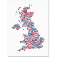 Védjegy Art 'UK városok szöveges térképe 7' vászon művészet, Michael Tombsett