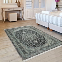 Ottomanson gép mosható pamut lapos fúró terület szőnyeg a nappali számára, 5 '7', fekete medál 5508