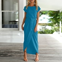 Női Mini ruha Nyári Kerek nyakkivágással Rövid ujjú szilárd alkalmi boka hosszúságú női ruhák kék 2XL