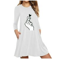 Női Esik Dresss-A-Line Hosszú Ujjú Laza Kényelmes Dresss Midi Legénység Nyak Nyomtatott Dresss Fehér 16