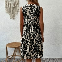 Clearance nyári ruhák nőknek rövid A-Line Ujjatlan Divat V-nyakú Dátum virágos ruha Fekete L