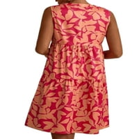 Colisha Női rövid ruhák V nyakú Mini ruha virágos nyomtatás nyári strand Sundress Baggy Party Ujjatlan piros 2XL