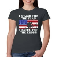 Vad Bobby állok a zászlóért térdelek a keresztért Americana amerikai büszkeség nők Slim Fit Junior póló, sötétszürke,