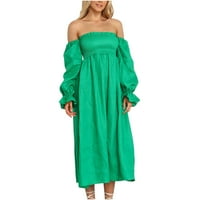 xiuh női hosszú puff ujjú nyári tér nyak ruha smocked egy vonal egyszínű fodros flowy swing midi ruhák női molett ruhák