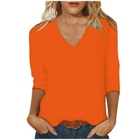 Női molett méret Clearance Női Divat egyszínű laza póló ujjú blúz V-nyakú Alkalmi felsők Narancs