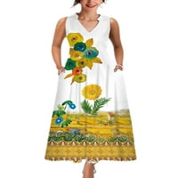 Lumento nyári hosszú ruha Női virágmintás laza Maxi ruhák Hawaii ujjatlan tartály ruhák Beach Sundress zsebekkel