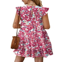 Niuer női nyári strand Sundress Virágmintás Mini ruhák Legénység nyak Tank ruha Szexi Rövid ujjú rózsaszín 2XL