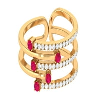 Természetes Rubin Wrap gyűrű Moissanite a nők számára-AAAA minőség, 14k sárga arany, US 7.50