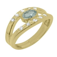 Brit gyártmányú 14k sárga arany gyűrű természetes akvamarinnal & gyémánt női zenekar gyűrű-méret opciók-méret 7.25