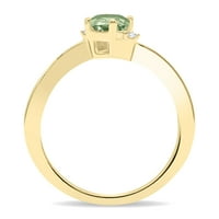 Női kerek alakú zöld ametiszt és gyémánt hullám gyűrű 10k sárga arany