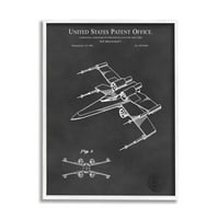 Stupell Industries Vintage űrhajó repülőgép szabadalmi irodai rajz Blueprint keretes falművészet, 30, Karl Hronek tervezése
