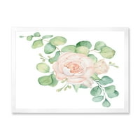 Designart 'Csokor rózsaszín rózsa virág és eukaliptusz levelek hagyományos keretes művészeti nyomtatása